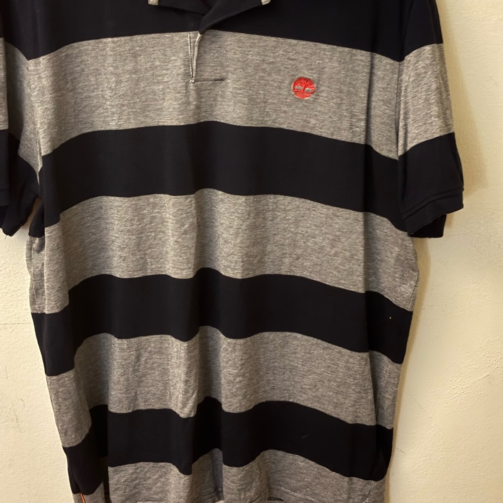 Timberland Men's Polo Shirt - Black and Gray Stripes